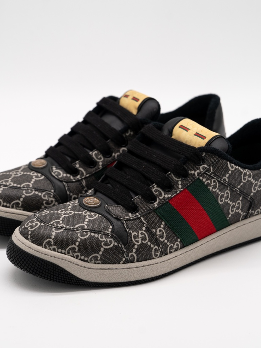 Gucci Men's Sneakers Screener Leather Black GG Supreme Web size 8.5G 9 US